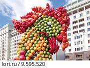 Москва, фестиваль варенья "Московское лето". "Фруктовый вернисаж" на площади Революции. Петух на фоне здания Государственной Думы (2015 год). Редакционное фото, фотограф Илюхина Наталья / Фотобанк Лори