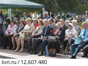 Город Пушкино, московская область. Приглашенные люди в праздник День города наблюдают сидя за демонстрацией (2015 год). Редакционное фото, фотограф Дмитрий Неумоин / Фотобанк Лори
