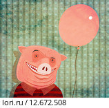Свинья с воздушным шариком. Стоковая иллюстрация, иллюстратор Евгений Бакал / Фотобанк Лори