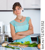 Portrait of tired woman at kitchen. Стоковое фото, фотограф Яков Филимонов / Фотобанк Лори