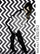 Beautiful woman covered with black and white zigzags. Стоковое фото, фотограф Art Konovalov / Фотобанк Лори
