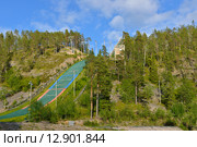 Международный трамплин для прыжков на лыжах на курорте Ruka, Куусамо (2015 год). Редакционное фото, фотограф Валерия Попова / Фотобанк Лори