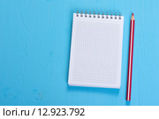 Открытый блокнот на пружинке и карандаш на столе. Стоковое фото, фотограф Александр Лычагин / Фотобанк Лори