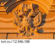 Двухглавый орёл. Центральный фасад Константиновского дворца. Стрельна. Санкт-Петербург. (2015 год). Редакционное фото, фотограф Литвяк Игорь / Фотобанк Лори
