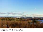 Вид с трассы М18 на Кондопожский ЦБК. Республика Карелия. Стоковое фото, фотограф Наталья Осипова / Фотобанк Лори