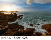 Ploumanach coast sunset view (Brittany, France) Стоковое фото, фотограф Юрий Брыкайло / Фотобанк Лори