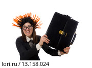 Funny businesswoman in business concept on white. Стоковое фото, фотограф Elnur / Фотобанк Лори