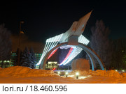 Пермский край. МИГ на взлёте. Памятник возле Пермского Моторного Завода. Ночная новогодняя иллюминация. (2016 год). Редакционное фото, фотограф Александр  Буторин / Фотобанк Лори