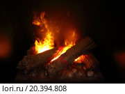 Burning wood in Indoor fireplace close-up. Стоковое фото, фотограф Losevsky Pavel / Фотобанк Лори