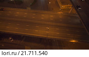 Автомобильные развязки возле московского Сити. Ночь. Коптер. RAW. Стоковое видео, видеограф Евгений Ковалев / Фотобанк Лори