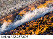 Гейзер Grand Prismatic Geyser, впадающий в реку Firehole. Йеллоустонский Национальный Парк. Вайоминг, США (2015 год). Стоковое фото, фотограф Ирина Кожемякина / Фотобанк Лори