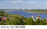 Вид на город Муром и вантовый мост через реку Оку в солнечный летний день (2014 год). Стоковое фото, фотограф Илья Бесхлебный / Фотобанк Лори