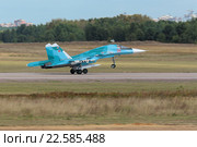 Международный авиационно-космический салон МАКС-2015. Су-34 (по кодификации НАТО: Fullback) - российский многофункциональный истребитель-бомбардировщик. Редакционное фото, фотограф Игорь Долгов / Фотобанк Лори