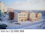 Строительство нового детского сада. Зима. Утро. Стоковое фото, фотограф Нина Карымова / Фотобанк Лори