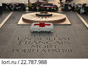 Могила Неизвестного Солдата (Tombe du Soldat inconnu) под сводами Триумфальной арки (L’arc de triomphe de l’Étoile), Париж, Франция (2015 год). Редакционное фото, фотограф Дарья Кравченко / Фотобанк Лори