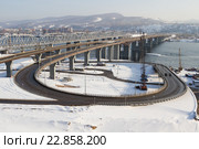Четвертый автомобильный и железнодорожный мосты через Енисей в Красноярске (2016 год). Стоковое фото, фотограф Шичкина Антонина / Фотобанк Лори