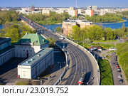 Город Варшава, Польша, Сласко-Дабровски мост, район Праги за рекой Висла. Стоковое фото, фотограф Papoyan Irina / Фотобанк Лори