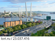 Мост через бухту Золотой Рог во Владивостоке летом. Стоковое фото, фотограф Овчинникова Ирина / Фотобанк Лори