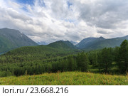 Алтай июль. Усть-Коксинский район. Облака над горами и лесом. Стоковое фото, фотограф Владимир Панкевич / Фотобанк Лори