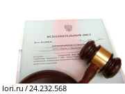 Исполнительный лист по гражданскому делу и судейский молоток (2016 год). Редакционное фото, фотограф Анна Менщикова / Фотобанк Лори