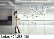 Attractive busy business lady . Mixed media. Стоковое фото, фотограф Sergey Nivens / Фотобанк Лори