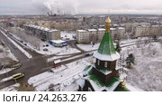 Заснеженная церковь на улице Антикайнена и бульваре Советов. Город Сегежа, Карелия (2016 год). Редакционное видео, видеограф Кекяляйнен Андрей / Фотобанк Лори