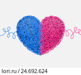 Сердце, свитое из переплетённых голубых и розовых нитей. Стоковая иллюстрация, иллюстратор elena_a / Фотобанк Лори