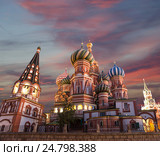 Москва, Россия, Красная площадь, Собор Покрова Пресвятой Богородицы на рву ( храм Василия Блаженного) ночью (2015 год). Стоковое фото, фотограф Владимир Журавлев / Фотобанк Лори