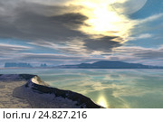 Alien planet. Sunrise. 3D  rendering. Стоковая иллюстрация, иллюстратор Parmenov Pavel / Фотобанк Лори