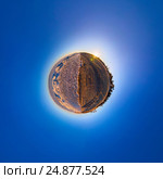 Double sphere sandy beach and the ice of Lake Baikal. Spherical panorama of Little Planet. Стоковое фото, фотограф Zakirov Aleksey / Фотобанк Лори