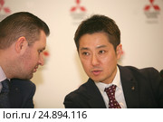Пресс-конференция официального дистрибьютора автомобилей Mitsubishi на территории России -компании «ММС Рус» (Mitsubishi Motors). Президент и исполнительный директор ООО «ММС Рус» Накамура Наоя. (2017 год). Редакционное фото, фотограф Александр С. Курбатов / Фотобанк Лори