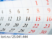 Black and red nubers calendar sheet. Стоковое фото, фотограф Сергей Федулов / Фотобанк Лори