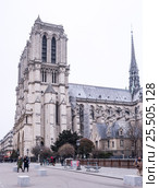 Tourists stand in line at the Cathedral of Notre Dame, some walking and taking pictures (2017 год). Редакционное фото, фотограф Александр Перепелицын / Фотобанк Лори