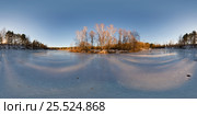 Equidistant 360 degrees panorama of a frozen lake in winter forest. Стоковое фото, фотограф Чебеляев Геннадий / Фотобанк Лори