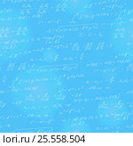 Seamless pattern on the theme of the subject of mathematics, formulas, theorems , light characters on a blue background. Стоковая иллюстрация, иллюстратор Наталья Загорий / Фотобанк Лори
