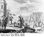 Старинная гравюра 1703 года. Старый Санкт-Петербург. Строительство Петербурга. Стоковая иллюстрация, иллюстратор Игорь Низов / Фотобанк Лори