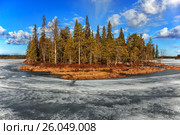 Весенний пейзаж. Разлив реки Писта. Озеро Хирасъярви. Россия. Карелия. Стоковое фото, фотограф Наталья Осипова / Фотобанк Лори