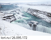 Gullfoss or Golden Waterfall in winter. Iceland (2017 год). Стоковое фото, фотограф EugeneSergeev / Фотобанк Лори