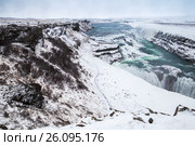 Gullfoss in canyon of Hvita river, Iceland (2017 год). Стоковое фото, фотограф EugeneSergeev / Фотобанк Лори