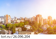 Panoramic view of the resedential neighborhood in Providencia commune in Santiago, Chile (2016 год). Стоковое фото, фотограф Юрий Губин / Фотобанк Лори