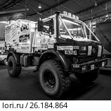 STUTTGART, GERMANY - MARCH 03, 2017: Track Unimog 435 (U1300L) "Rally", 1983. Black and white. Europe's greatest classic car exhibition "RETRO CLASSICS" Редакционное фото, фотограф Sergey Kohl / Фотобанк Лори