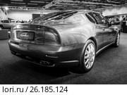 STUTTGART, GERMANY - MARCH 03, 2017: Grand Tourer car Maserati Coupe (Tipo M138), 2005. Rear view. Black and white. Europe's greatest classic car exhibition "RETRO CLASSICS" Редакционное фото, фотограф Sergey Kohl / Фотобанк Лори