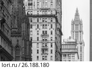 New York City, Lower Manhattan, skyscrapers on Broadway street. Стоковое фото, фотограф Matej Kastelic / Фотобанк Лори