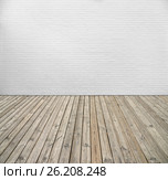 White brick wall and wood floor. Стоковое фото, фотограф Владислав Иванцов / Фотобанк Лори
