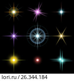 Set of beautiful multicolored stars. Стоковая иллюстрация, иллюстратор Анастасия Некрасова / Фотобанк Лори