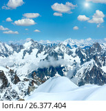 Mont Blanc mountain massif (sunshiny view from Aiguille du Midi Mount,  France ) Стоковое фото, фотограф Юрий Брыкайло / Фотобанк Лори