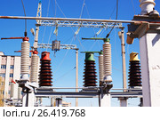 Electric equipment of power transformer substation (2017 год). Редакционное фото, фотограф Владимир Арсентьев / Фотобанк Лори