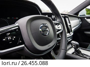BERLIN - MAY 13, 2017: Interior of the executive car Volvo V90 D4 AWD R-Design, 2016. Exhibition "Oldtimertage Berlin-Brandenburg". Редакционное фото, фотограф Sergey Kohl / Фотобанк Лори