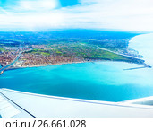 Fiumicino bay from the aircraft (2016 год). Стоковое фото, фотограф Юрий Губин / Фотобанк Лори