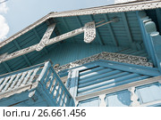 Погодинская изба (фрагмент дома). Погодинская улица, 12 а. Москва. Россия (2017 год). Редакционное фото, фотограф E. O. / Фотобанк Лори